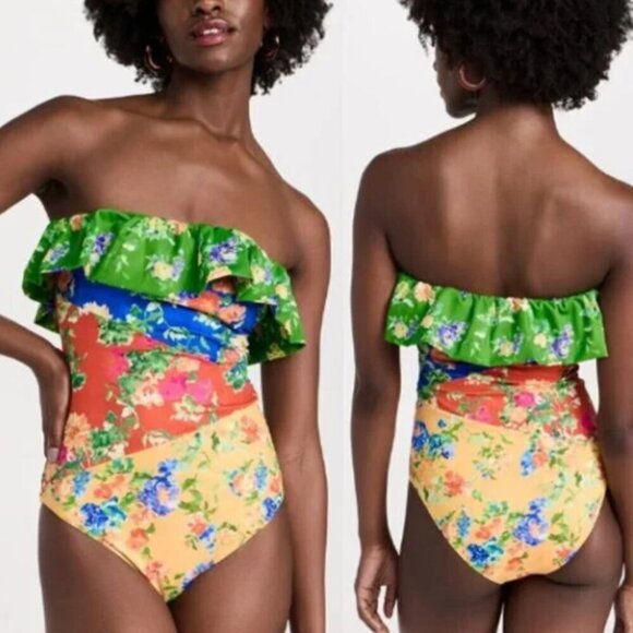 Caroline Constas Marisol Strapless Ruffle One Piece Radiant Floral Mix Small NWT - Picture 1 of 7